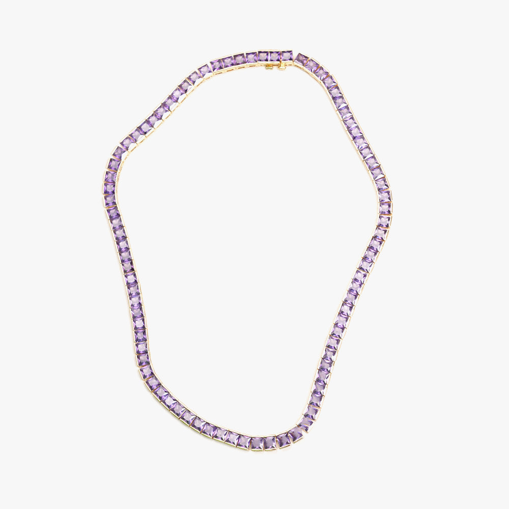 Thick square tennis necklace lilac gold