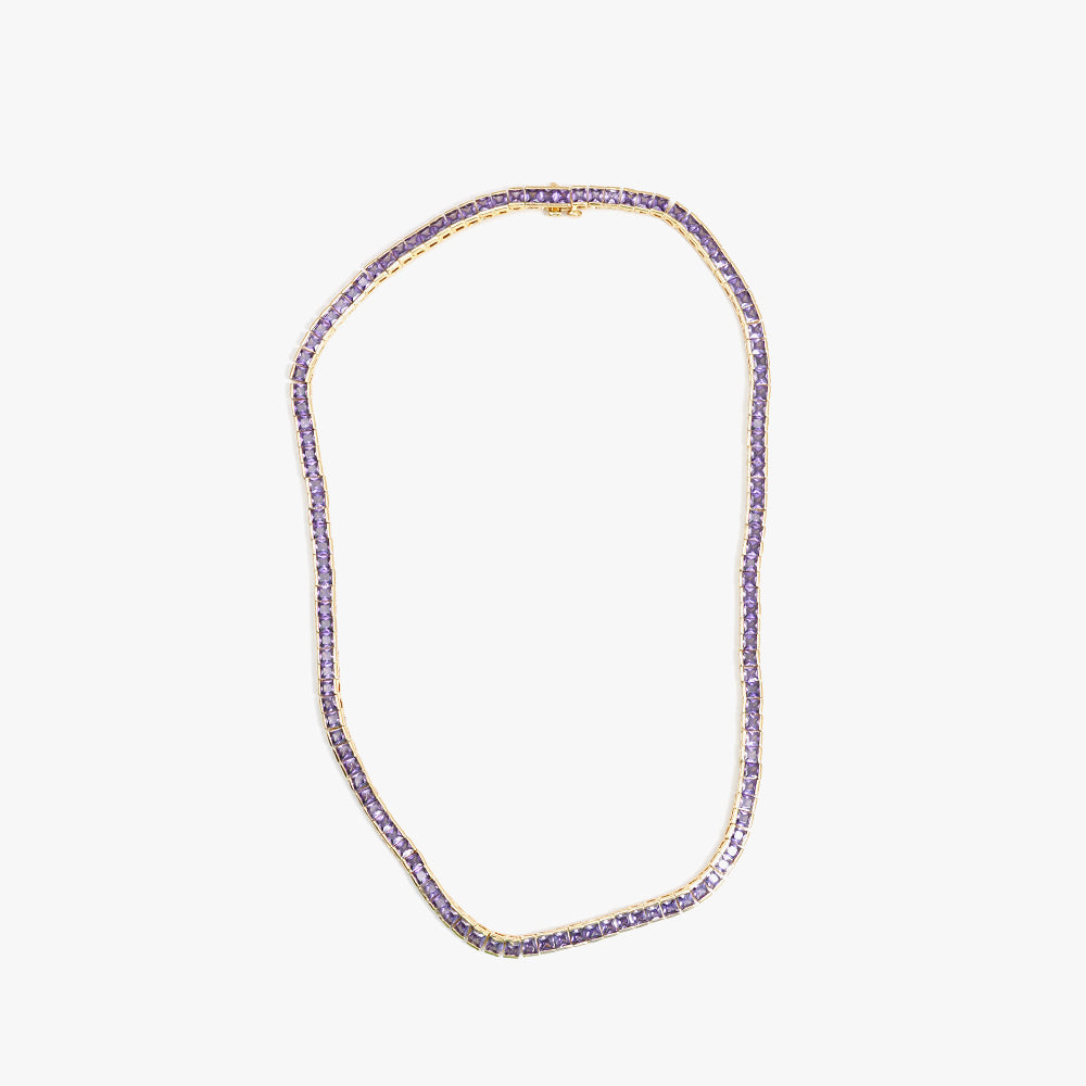 Square tennis necklace lilac gold