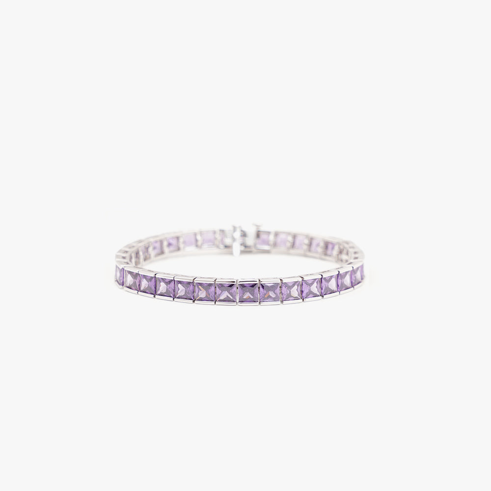 Thick square tennis bracelet lilac silver