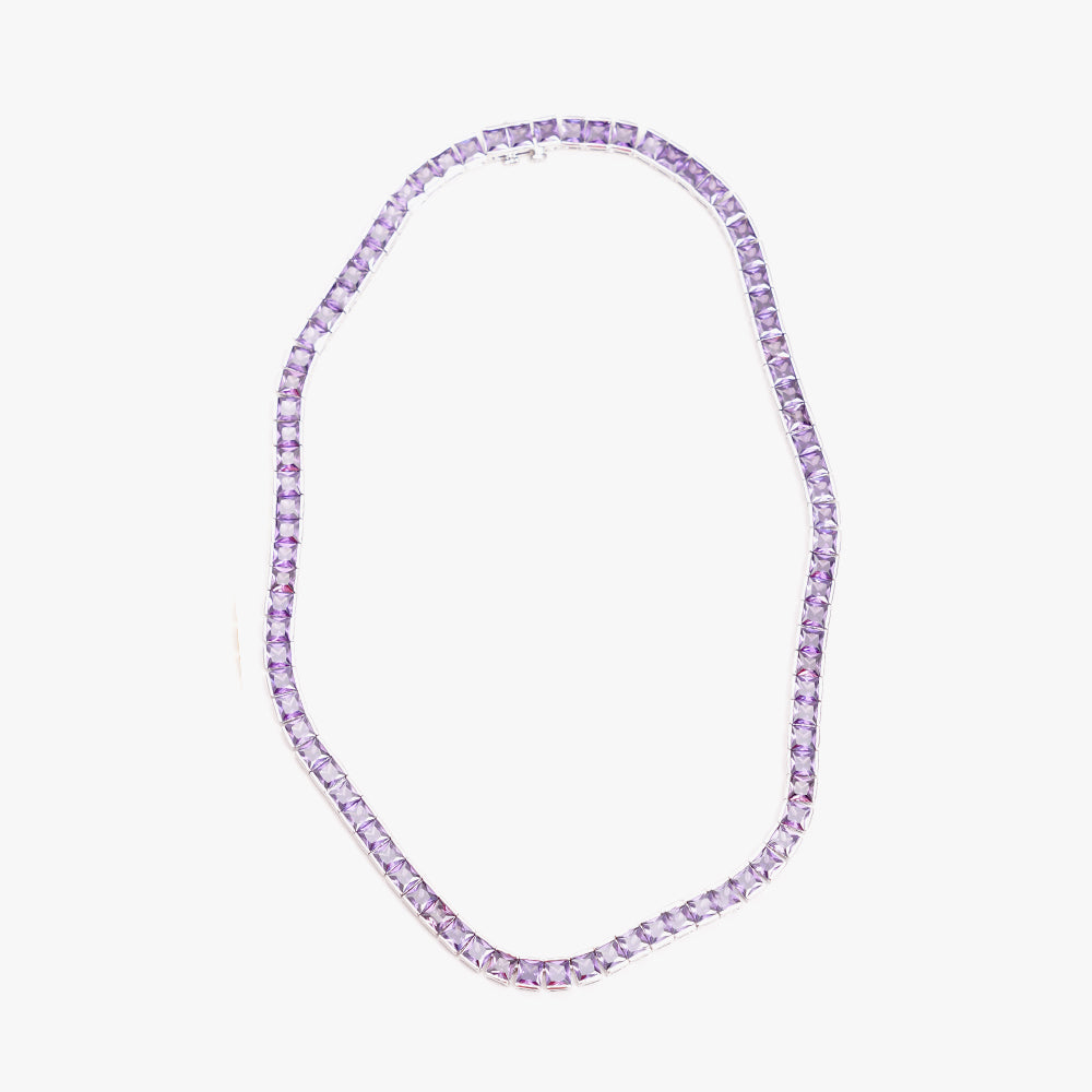 Thick square tennis necklace lilac silver