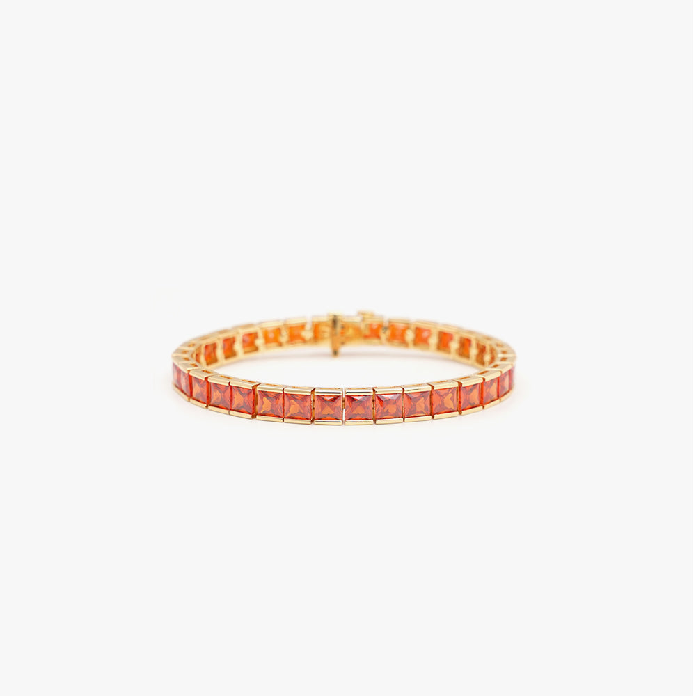 Thick square tennis bracelet orange gold