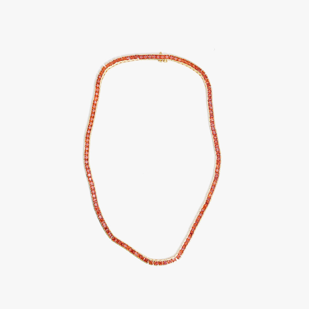 Square tennis necklace orange gold