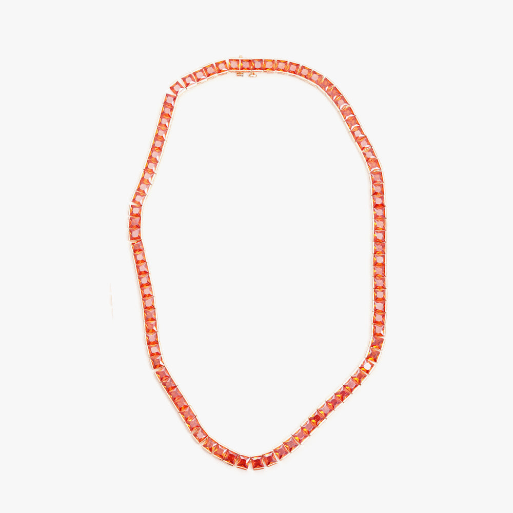 Thick square tennis necklace orange gold