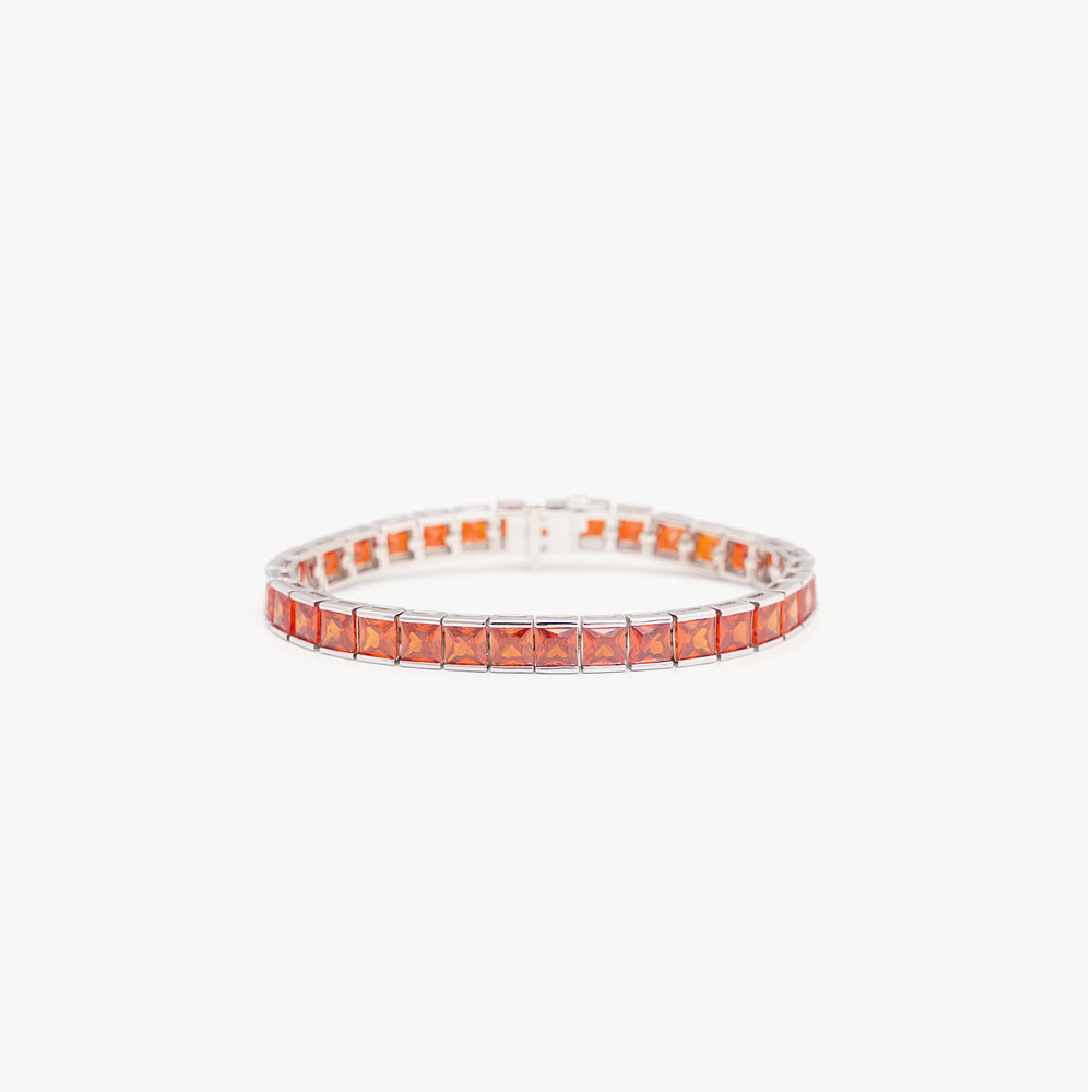 Thick square tennis bracelet orange silver
