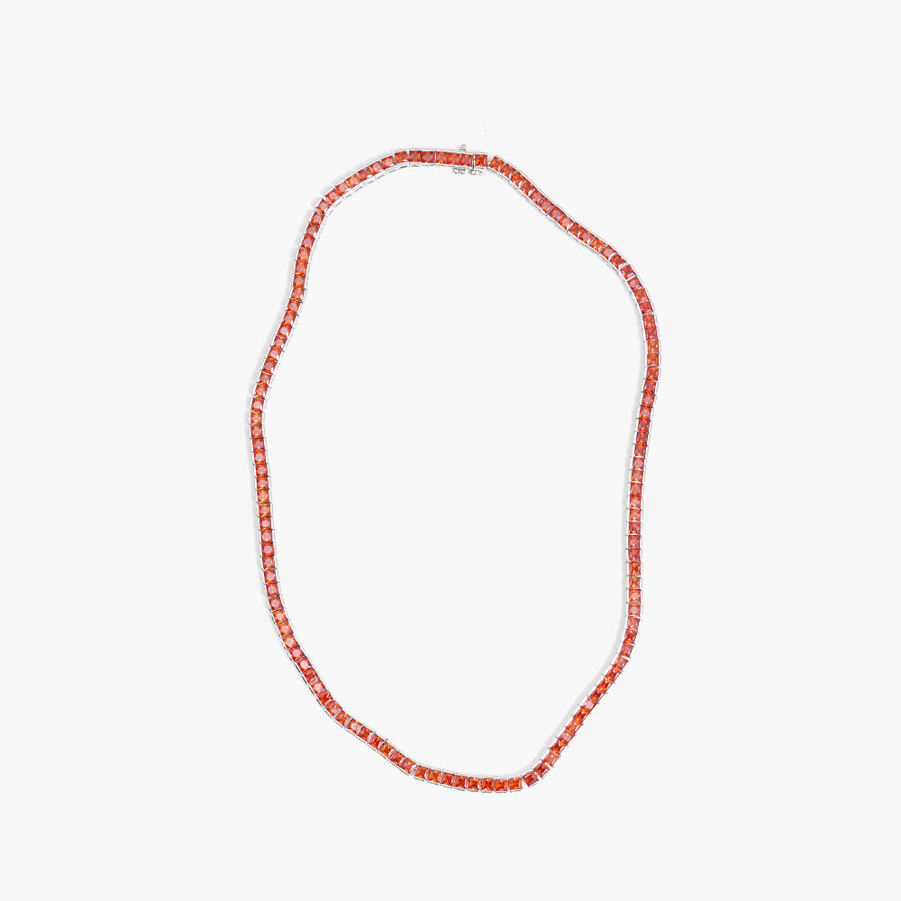 Square tennis necklace orange silver