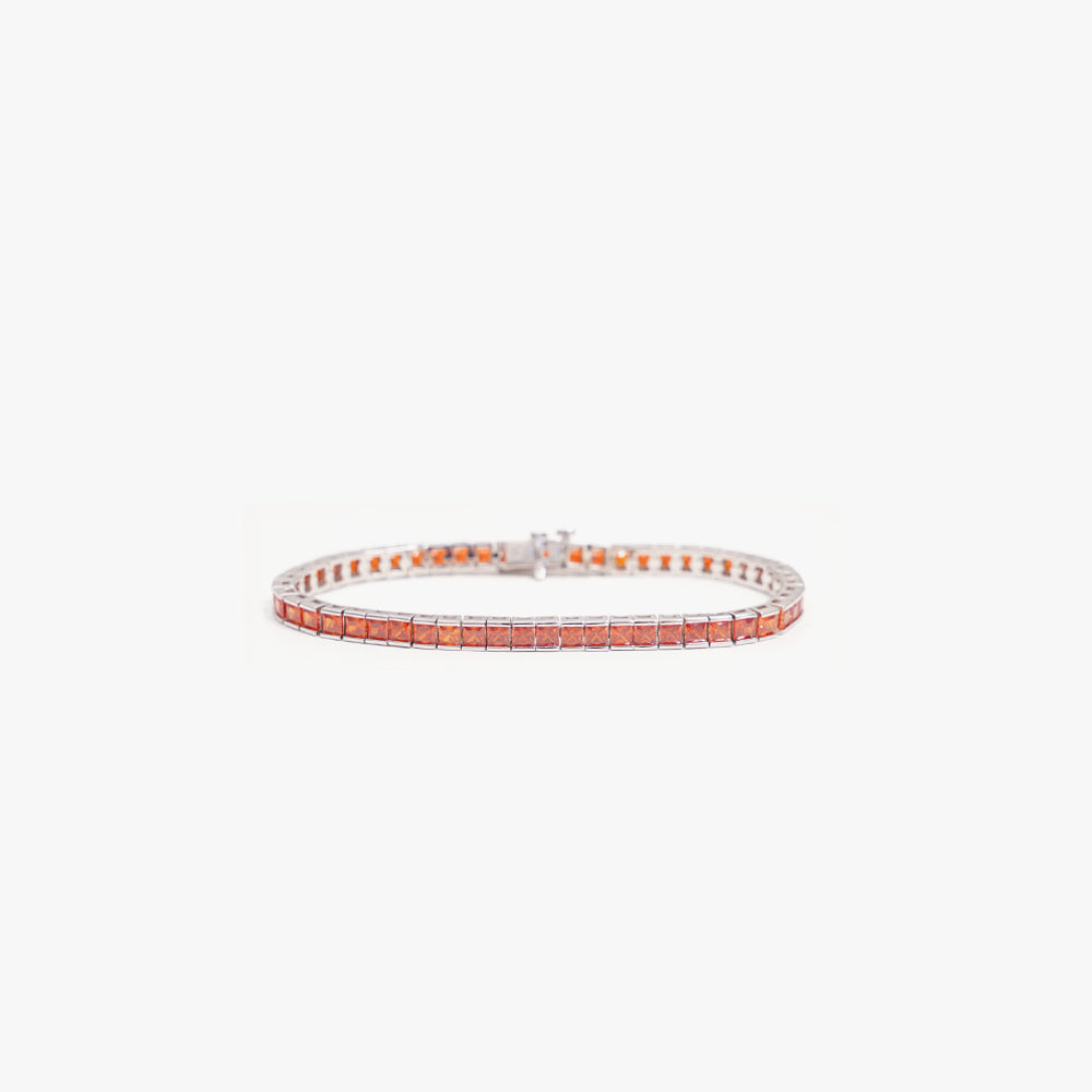 Square tennis bracelet orange silver