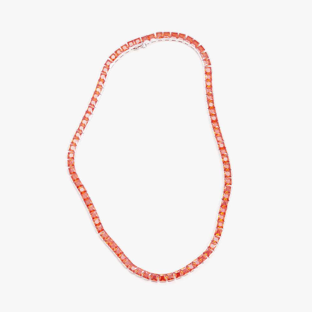 Thick square tennis necklace orange silver