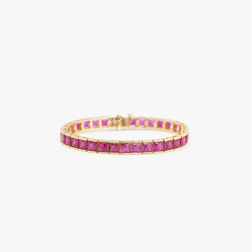 Thick square tennis bracelet pink gold