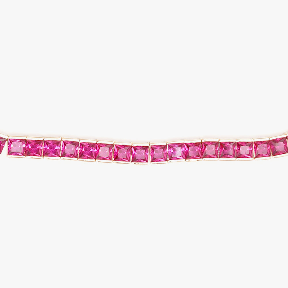 Thick square tennis necklace pink gold