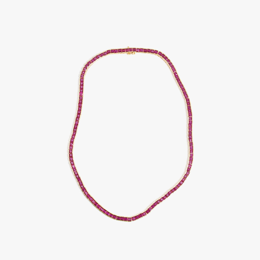 Square tennis necklace pink gold