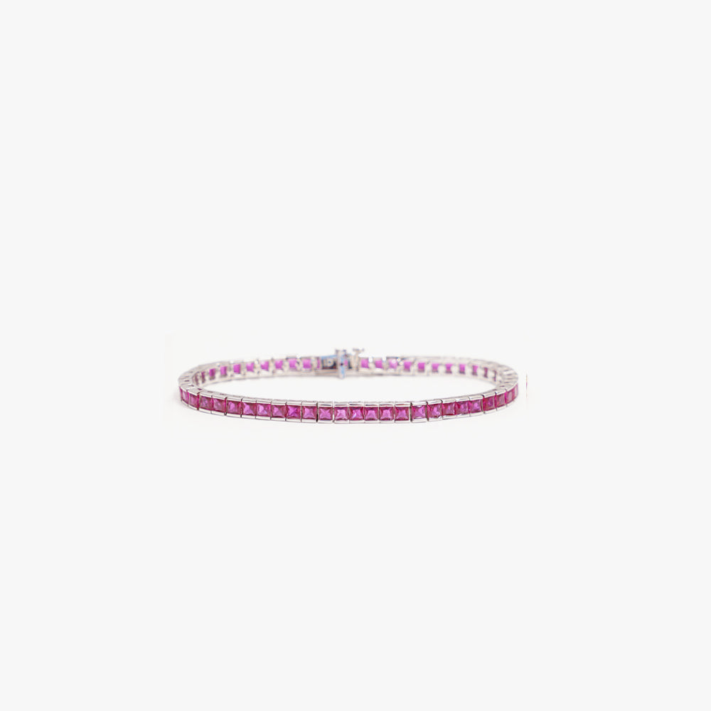 Square tennis bracelet pink silver