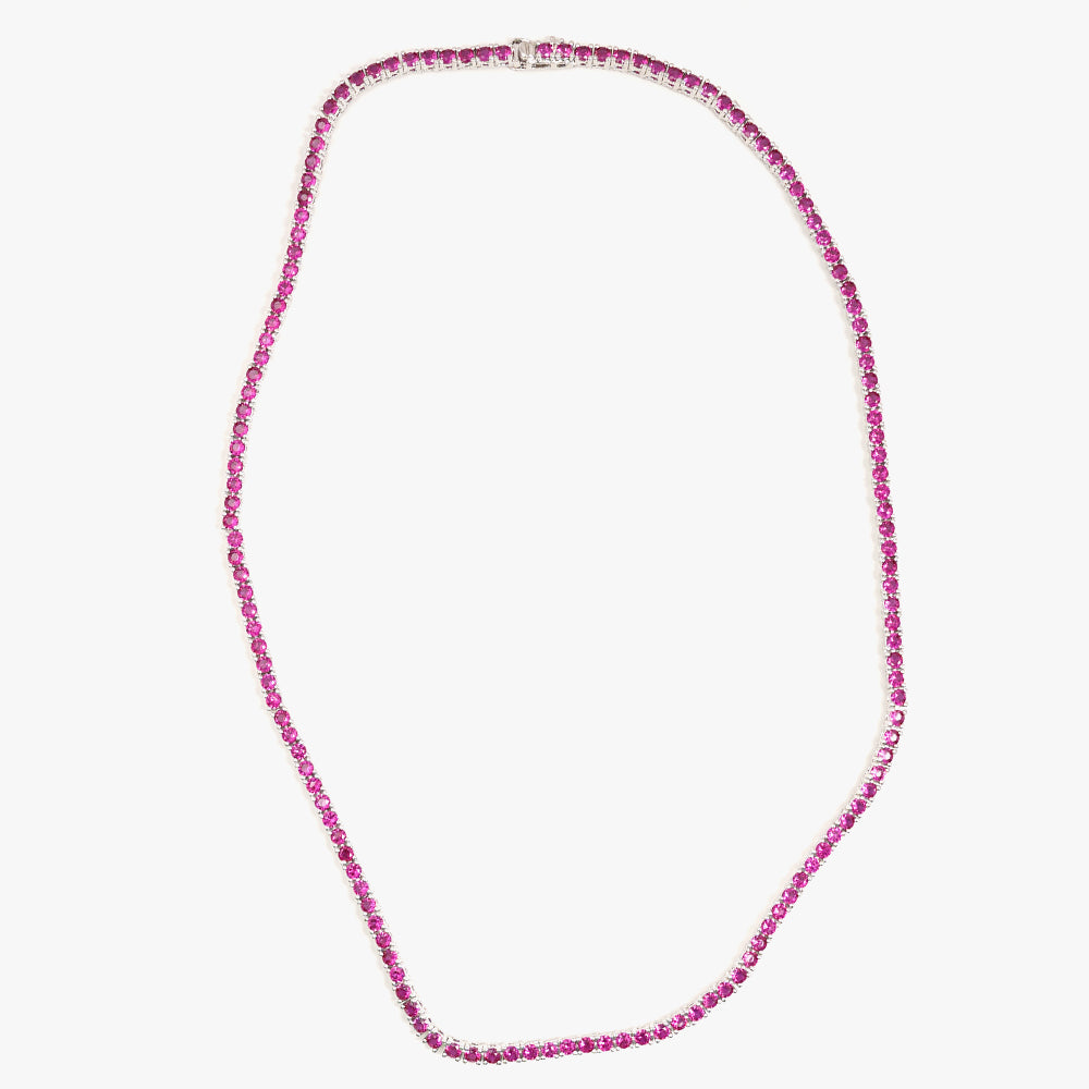 Tennis necklace pink silver