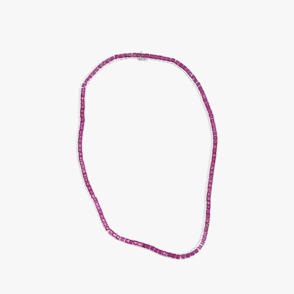 Square tennis necklace pink silver