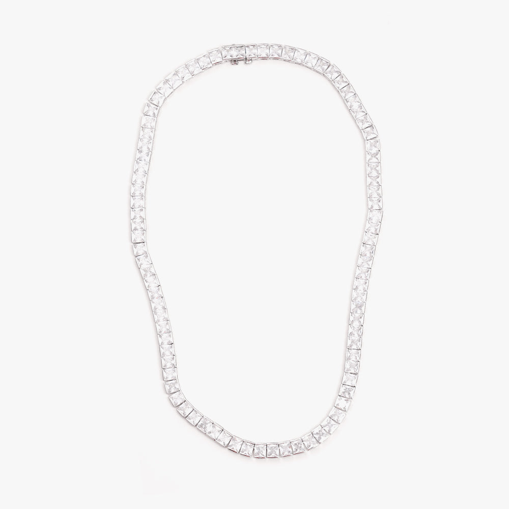 Thick square tennis necklace white silver