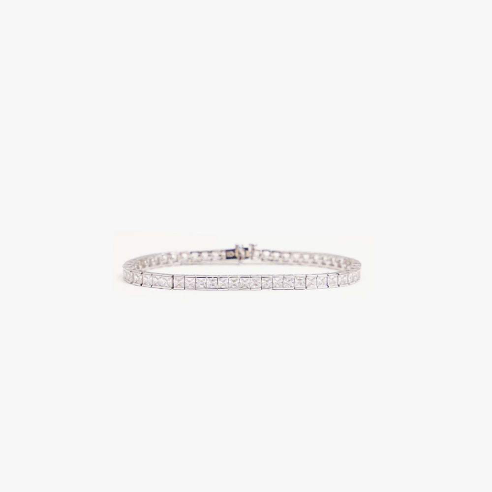 Square tennis bracelet white silver