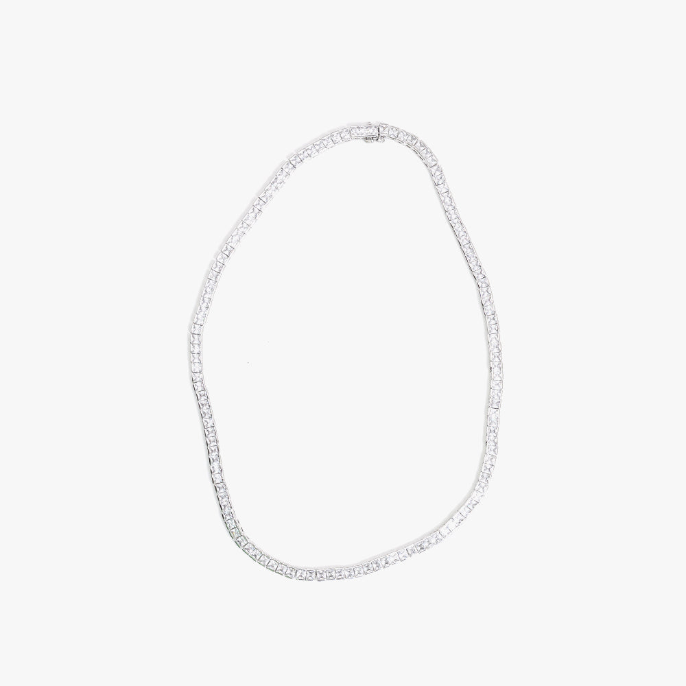 Square tennis necklace white silver